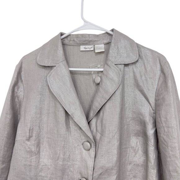 Epiegel Womens Silver Linen Button-Down Blazer Jacket Size 18 Lightweight With P - Picture 9 of 14
